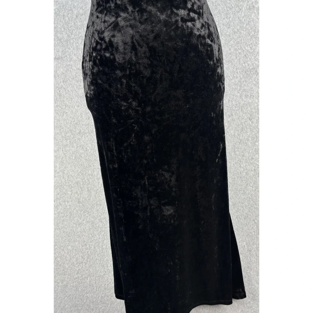 H&M Black Velour Rhinestone Strap Midi Dress Open Back Formal Cocktail M - Picture 9 of 14